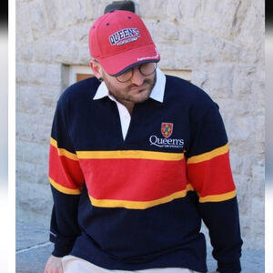 Barbarian Rugby Wear Queen’s University Rugby Shirt Small Navy Red Yellow Stripe